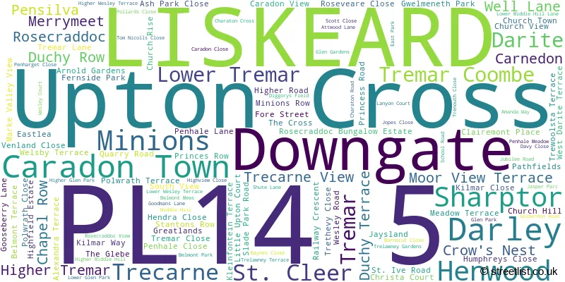 A word cloud for the PL14 5 postcode